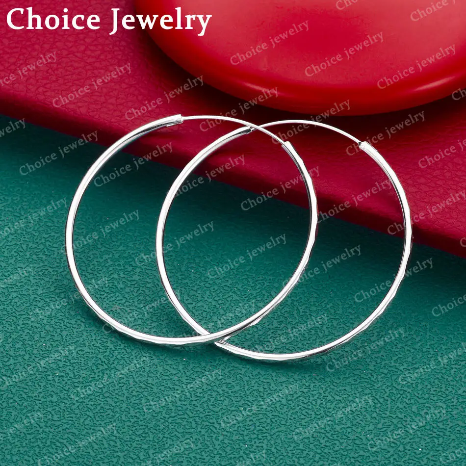

925 Sterling Silver Big Circle Hoop Earrings For Woman Engagement Party Fashion Charm Jewelry Gift
