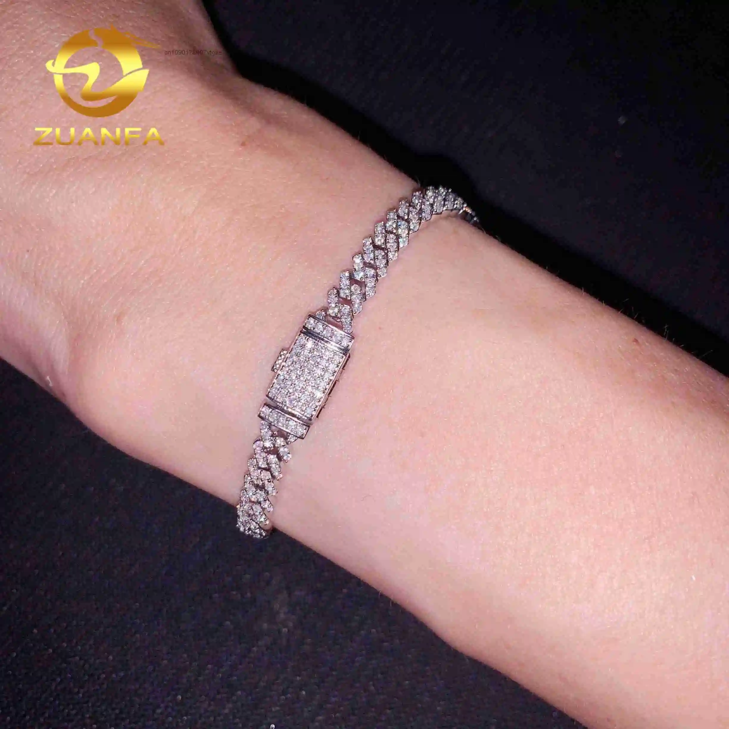 Moissanite 5mm Chain Cuban Links One Row Prong Chain Pass Diamond Tester 925 Silver Cuban Link Chain Necklace.
