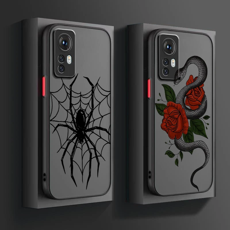 Snake Rose Spider Dark Style Frosted Translucent For Xiaomi Mi 13 12 12T 11T 11 11i 10T 10 9T Pro Lite Ultra 5G Cover