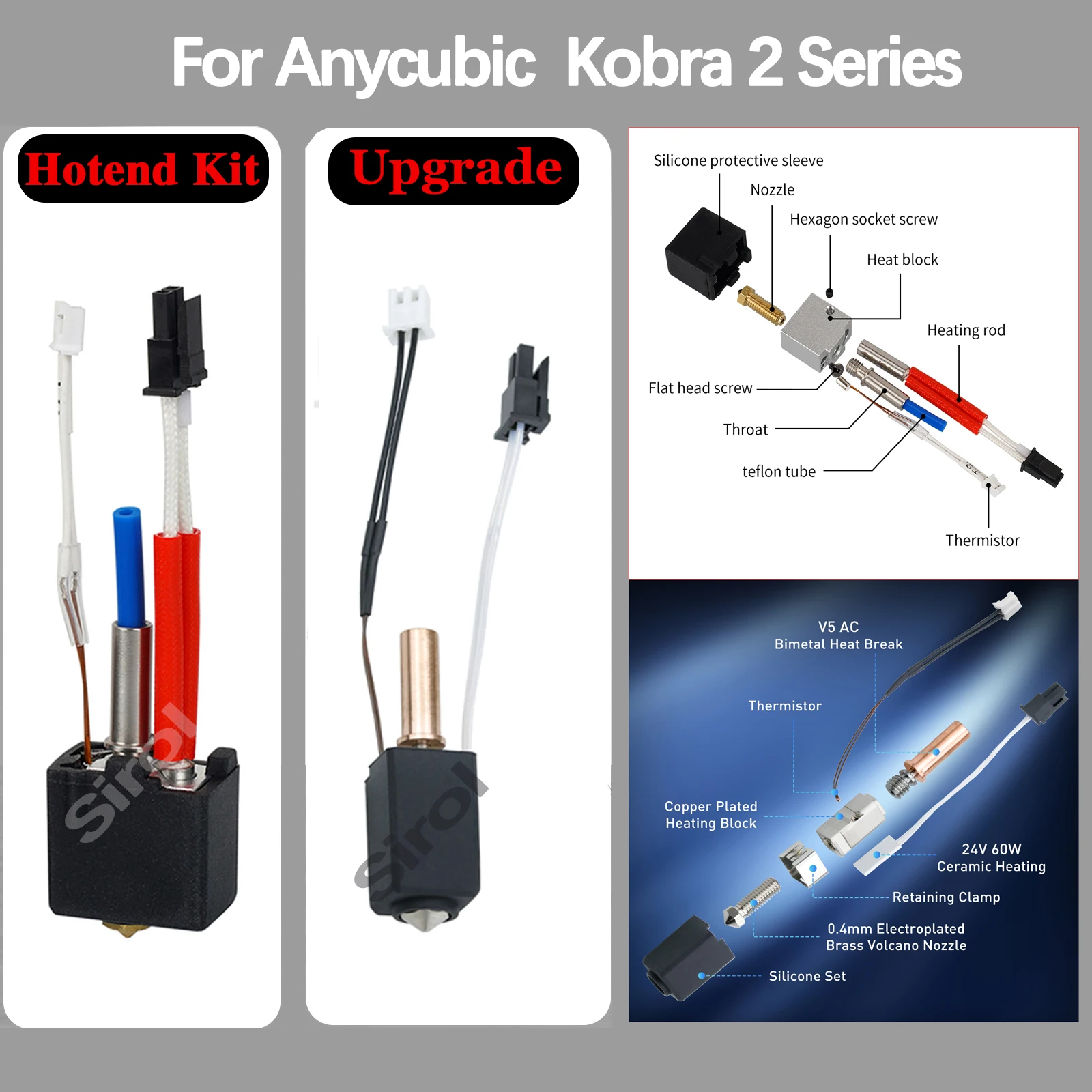 Hotend kit for Anycubic Kobra 2 Kobra 2 Series Neo Pro/Plus/Max Hot End Kit 24V 60W NTC 100K Kobra 2 Plus/2 Max/2 Neo/2 Pro