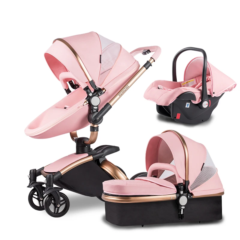 Luxury Baby Stroller 3 in 1,PU leather carriage,High Landscape Strolle, Folding strollers,Eggshell Newborn baby pram kinderwagen