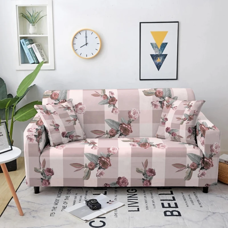 Modern Grid Floral Printed Sofa Cover Full Package Elastic Dustproof Living Room Decoration Cover Combination Sofa Universal