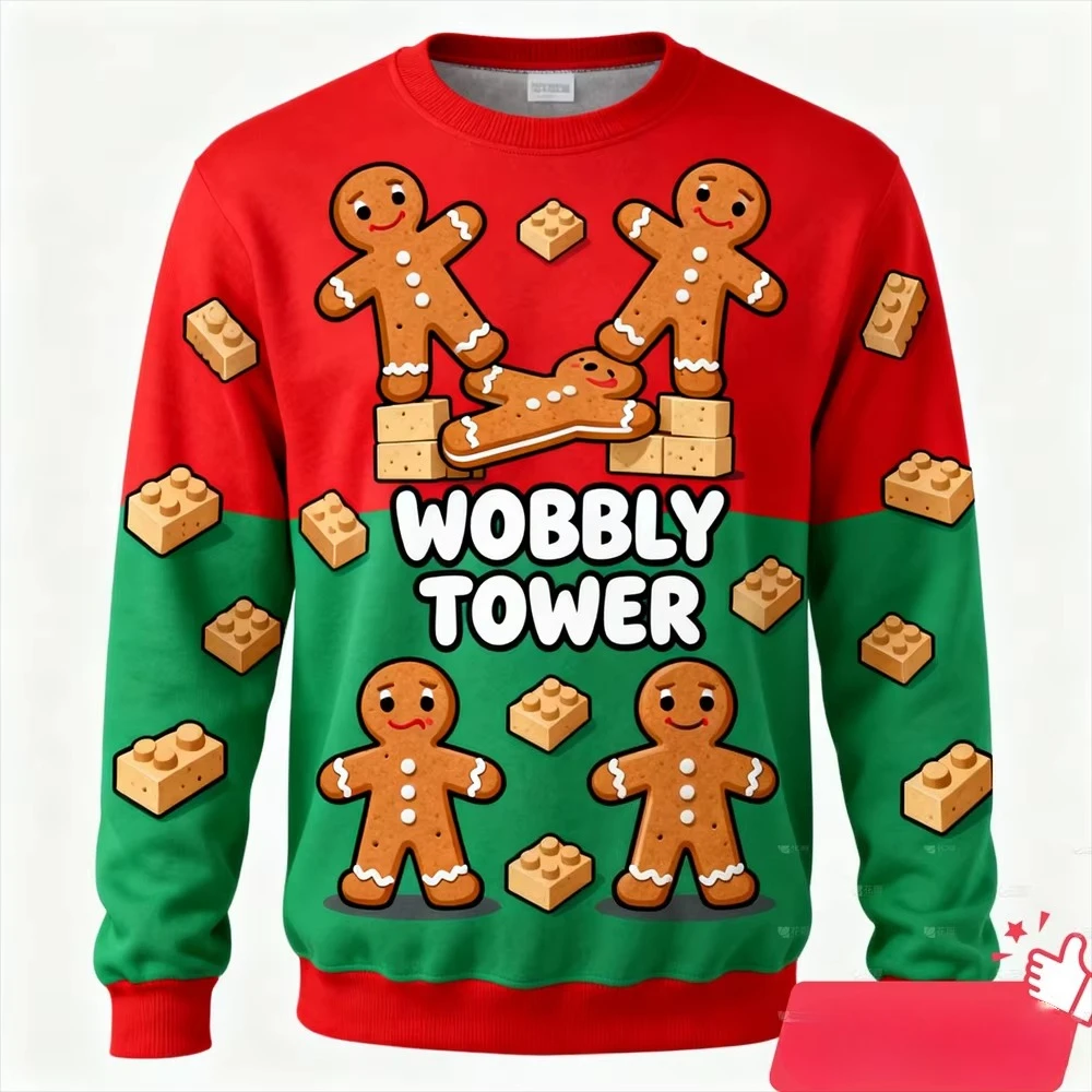 Ugly Christmas Sweater Gingerbread Yellow Duck Printed Kids Youth Christmas Holiday Crew Neck Pullovers Unisex Sweatshirts