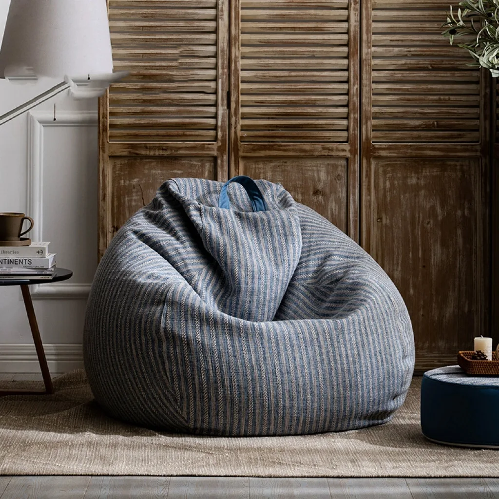 Cotton and linen striped bean bag sofa, living room simple style sofa bean bag removable and washable