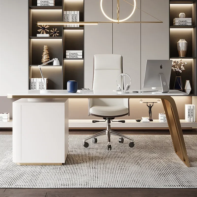 Italian minimalist bright rock slab desk simple modern study writing desk