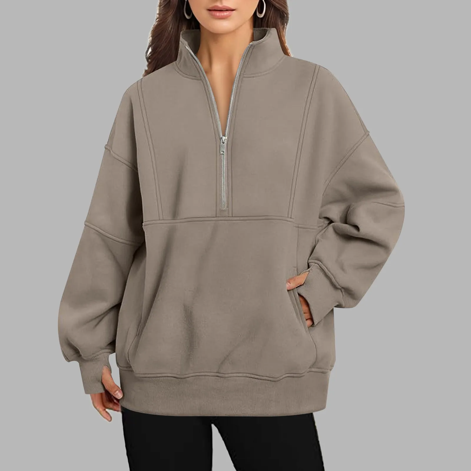 Women'S Vintage Hoodies Oversized Half Zip Pullover Long Sleeve Sweatshirt Quarter Zip Hoodie Sweater Sweatshirt Ropa De Mujer