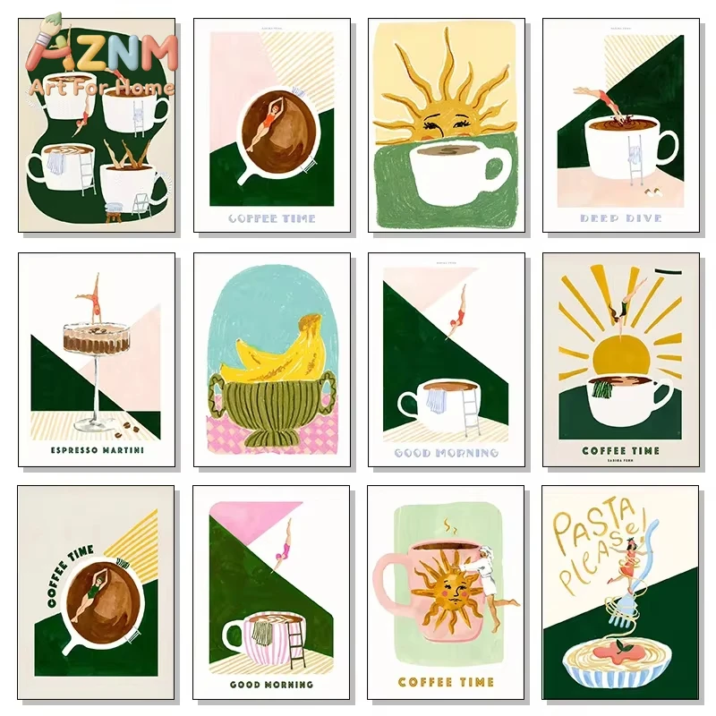 1 Pieza, Cuenco de Plátano, Cocina Moderna, Colorido, Café, Divertido, Póster de Saludo Matutino, Impresión Artística de Pared, Cuadro en Lienzo, Decoración del Hogar