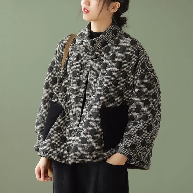 

Корейская японская хлопковая куртка женская зимняя верхняя одежда Thiened ort в горошек сэндвич хлопковое круглое длинное пальто све