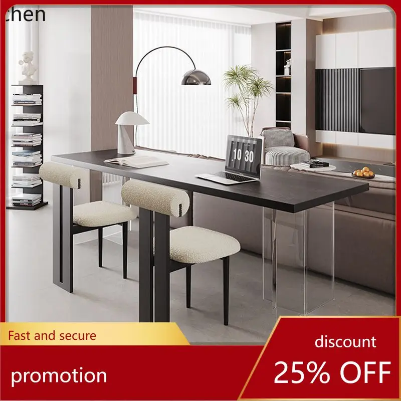 

CZ Black Solid Wood Desk Living Room Sofa Back Long Table Acrylic Floating Double Study Desk Minimalist Computer Desk