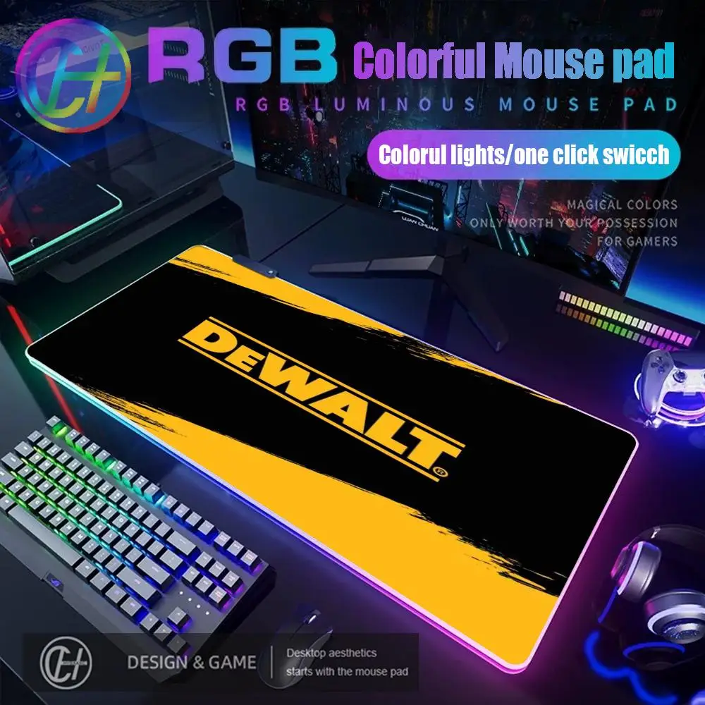 

LED RGB D-Dewalt Mouse Pad Non-slip Locking Edge DeskMat PC Laptop Accessories Rubber Office Keyboard Large Game XXL Carpet XAXC