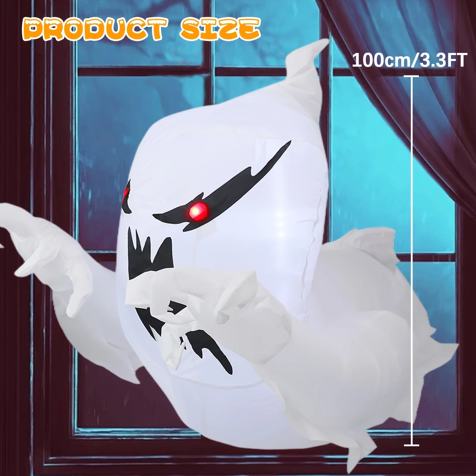 3.3FT Halloween Inflatable Ghost Decorations Outdoor, Built-in LED Glowing Blow Up Yard Ghost, Spooky Breakout Window Airblown Prop for Garden Lawn Party Haunted House USA Warehouse