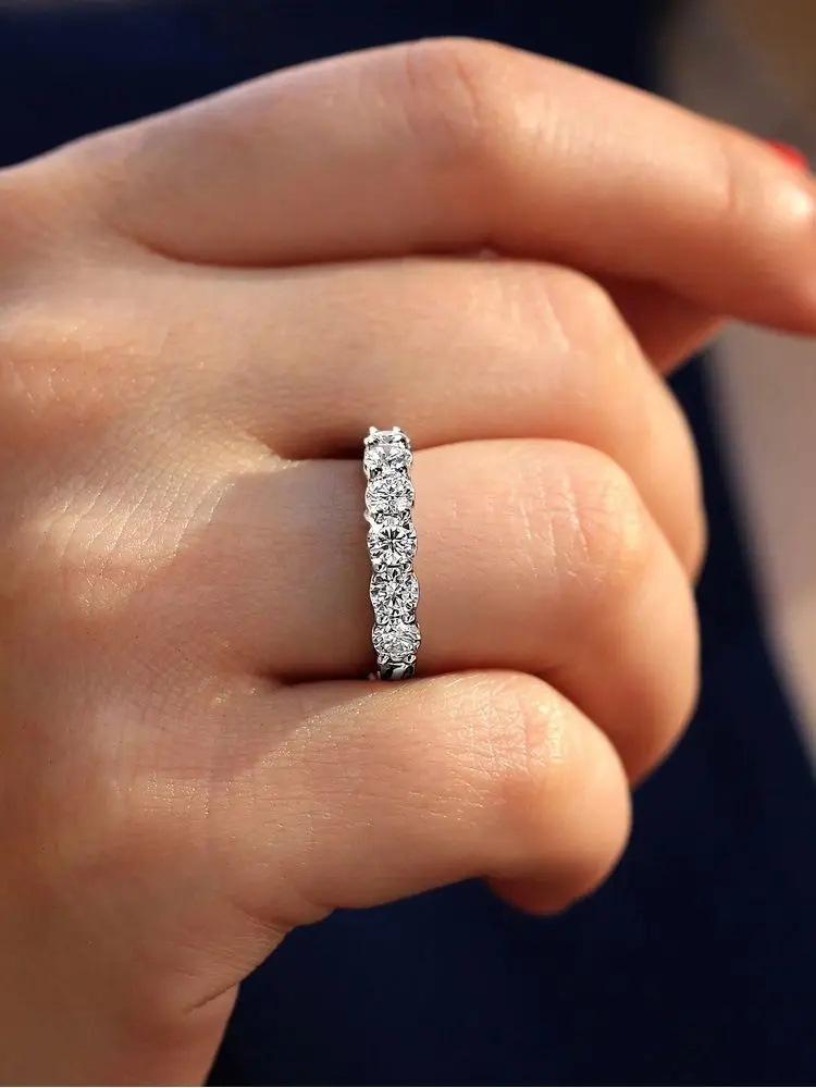 خواتم رائعة لامعة من الفضة الإسترليني عيار 925 مستديرة من الزركون للنساء مجوهرات الخطوبة والزفاف عالية الجودة #2