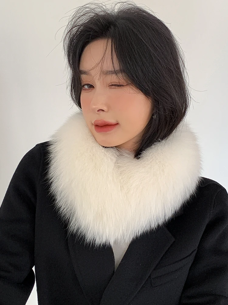 A mesma cachecol branco da Zhang Yuanying para o calor do inverno, lenço de raposa, versátil para mulheres, forro de pele de coelho, gola real