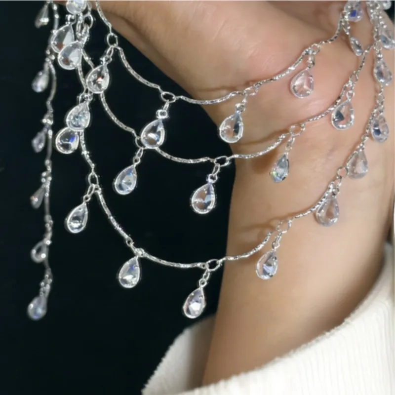 

0.5/1/2M Waterdrop-shaped Zircon Pendant Tassel Handmade Chain For DIY Necklace Clothing Accessories Hair Crown Chain Material