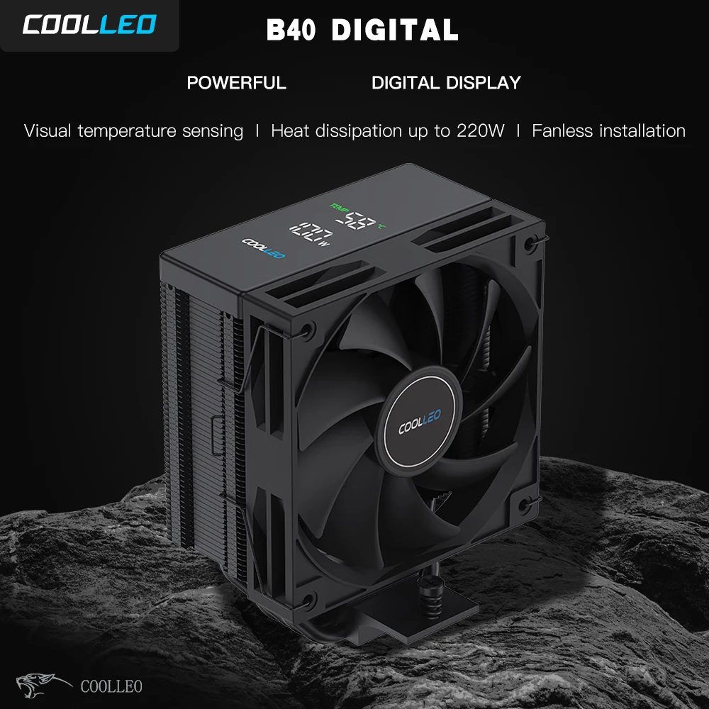 COOLLEO B40 Digital Display DIG Temperature CPU Heat Sink 4 Heat Pipe ARGB Fan Desktop Computer 1700/AM5