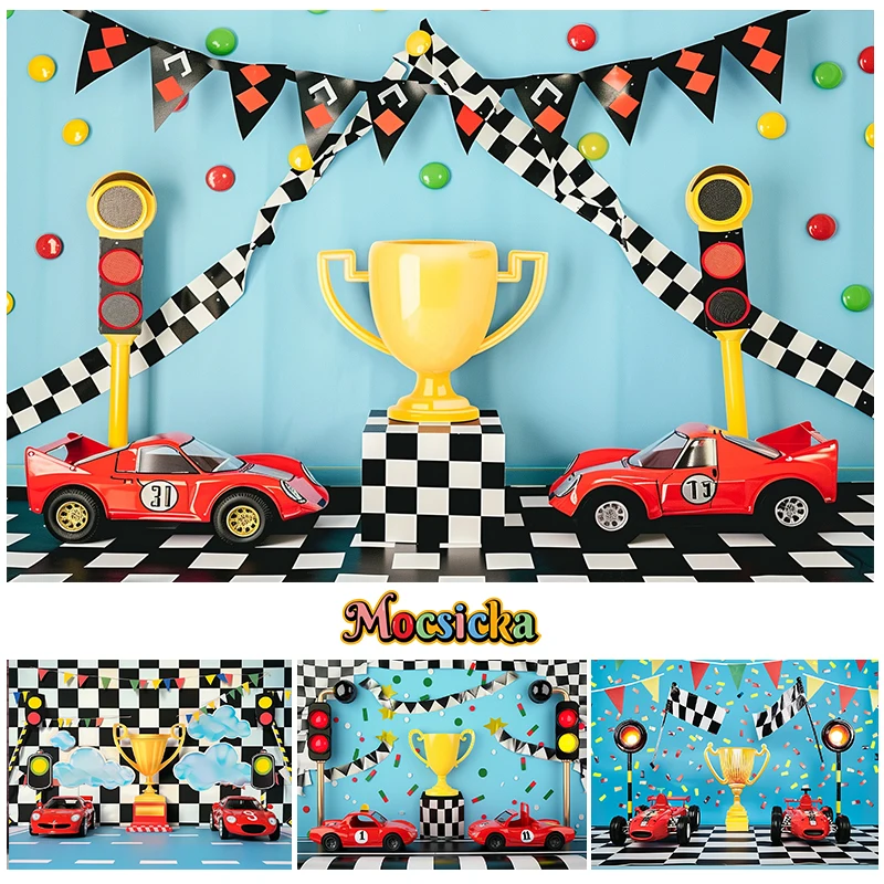 

Mocsicka Photography Background Race Car Championship Cup Finish Line Boy Birthday Cake Smash Decor Backdrop Photo Studio