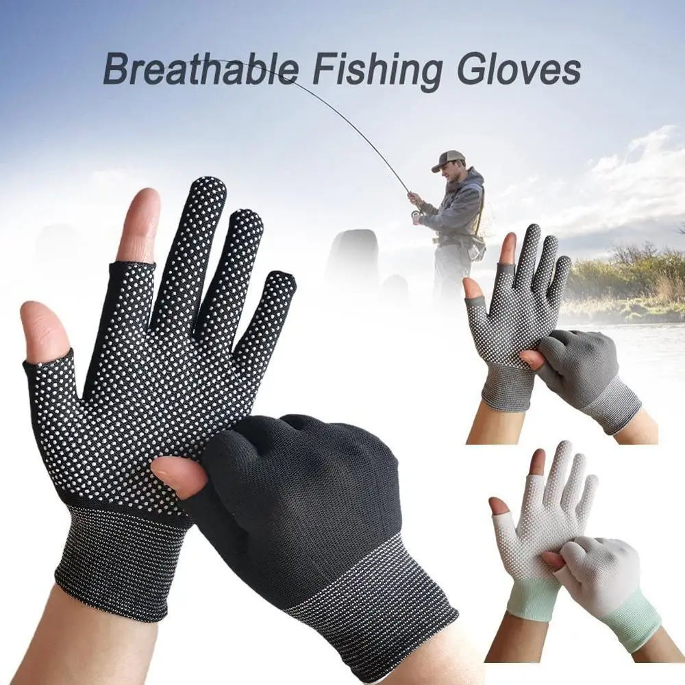 1Pair Antiskid Sport Anti-Slip Dispensing Cut Nylon Fishing Gloves Three Fingers Gloves Fishing Accessories Cycling Gloves