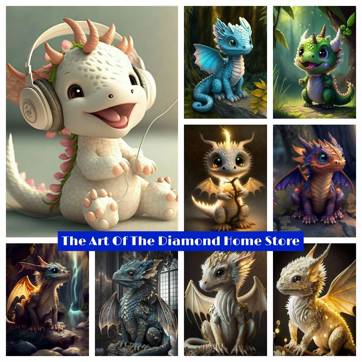 

Cute Dragon 5D AB Diamond Painting Mosaic Embroidery Cartoon Animal Cross Stitch Handmade Craft Rhinestones Home Decor Kids Gift