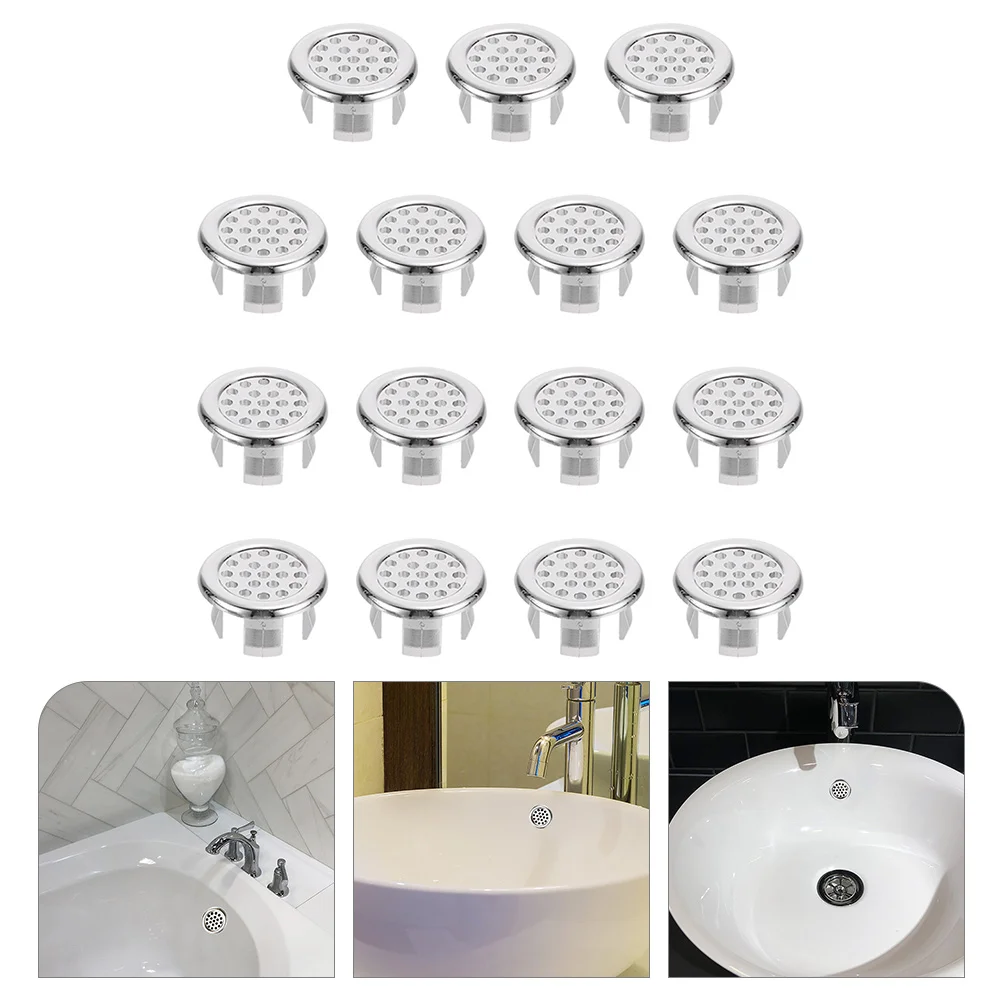 15pcs Sink Caps Basin Overflow Covers Round Hole Cover For Bathroom Kitchen Replacement Overflow Cap Easy Install No Tools Drain
