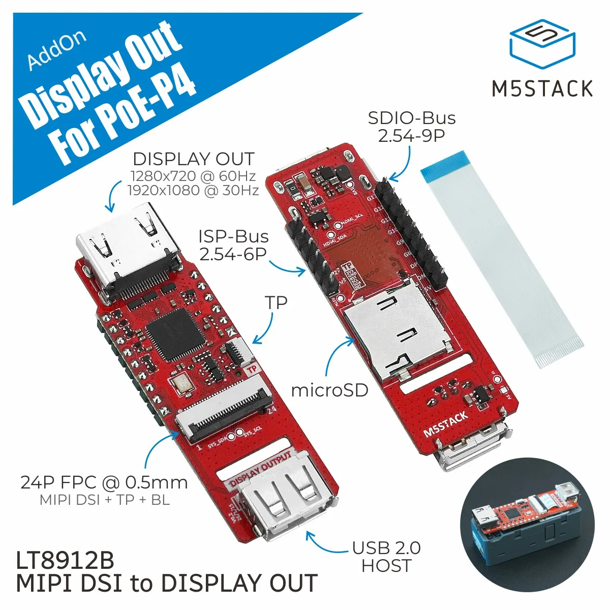 M5Stack AddOn Display Out For PoE-P4 Display Output Expansion Module