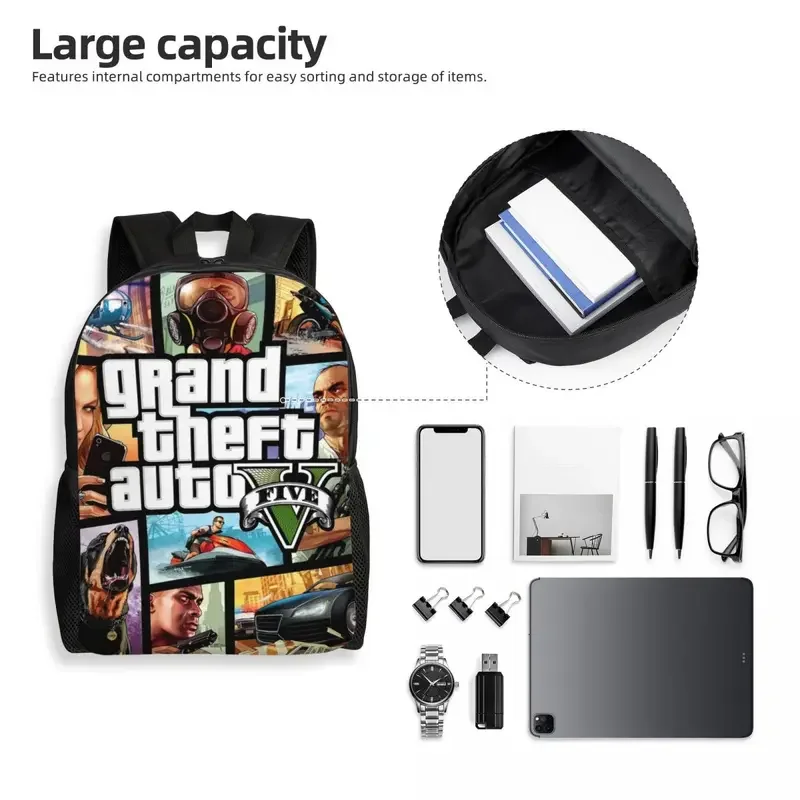 Custom Grand Theft Auto Collage Laptop Backpack Women Men Casual Bookbag for School College Students Adventure Game GTA Bags