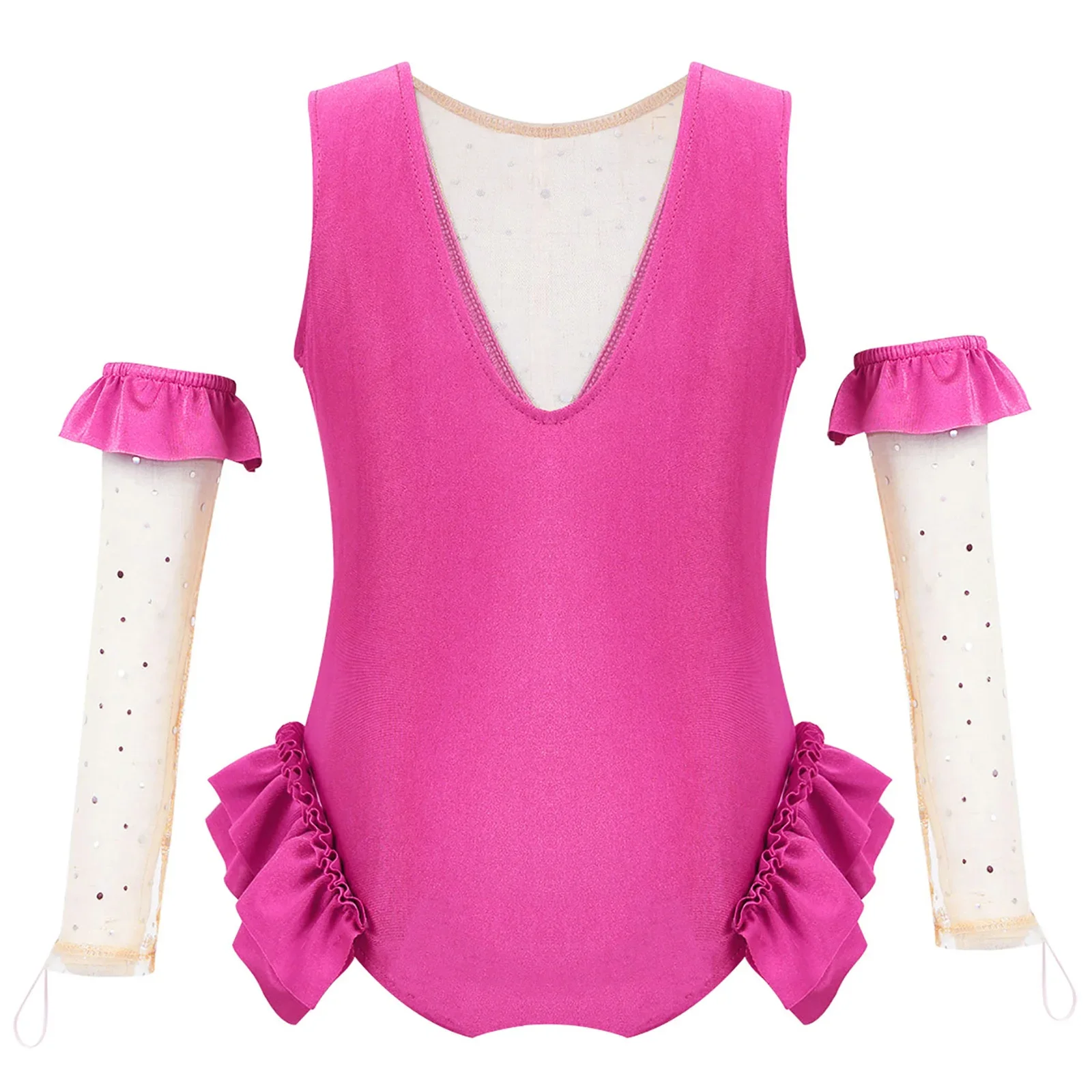 Girls Acrobat Circus Show Costume Ruffles Tank Leotard with Gloves Kids Halloween Cosplay Party Ballet Dance Gymnastics Outfits