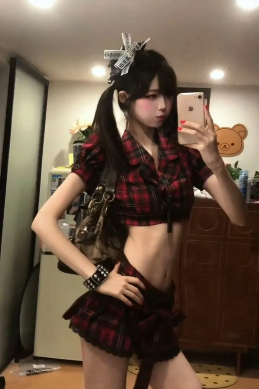 Y2K Goth Punk Plaid 2 Piece Set Women Subculture Cropped Lapel Top Low Waist Pleated Mini Skirt Slim Fit Sexy Party Outfit 2026 - view 5