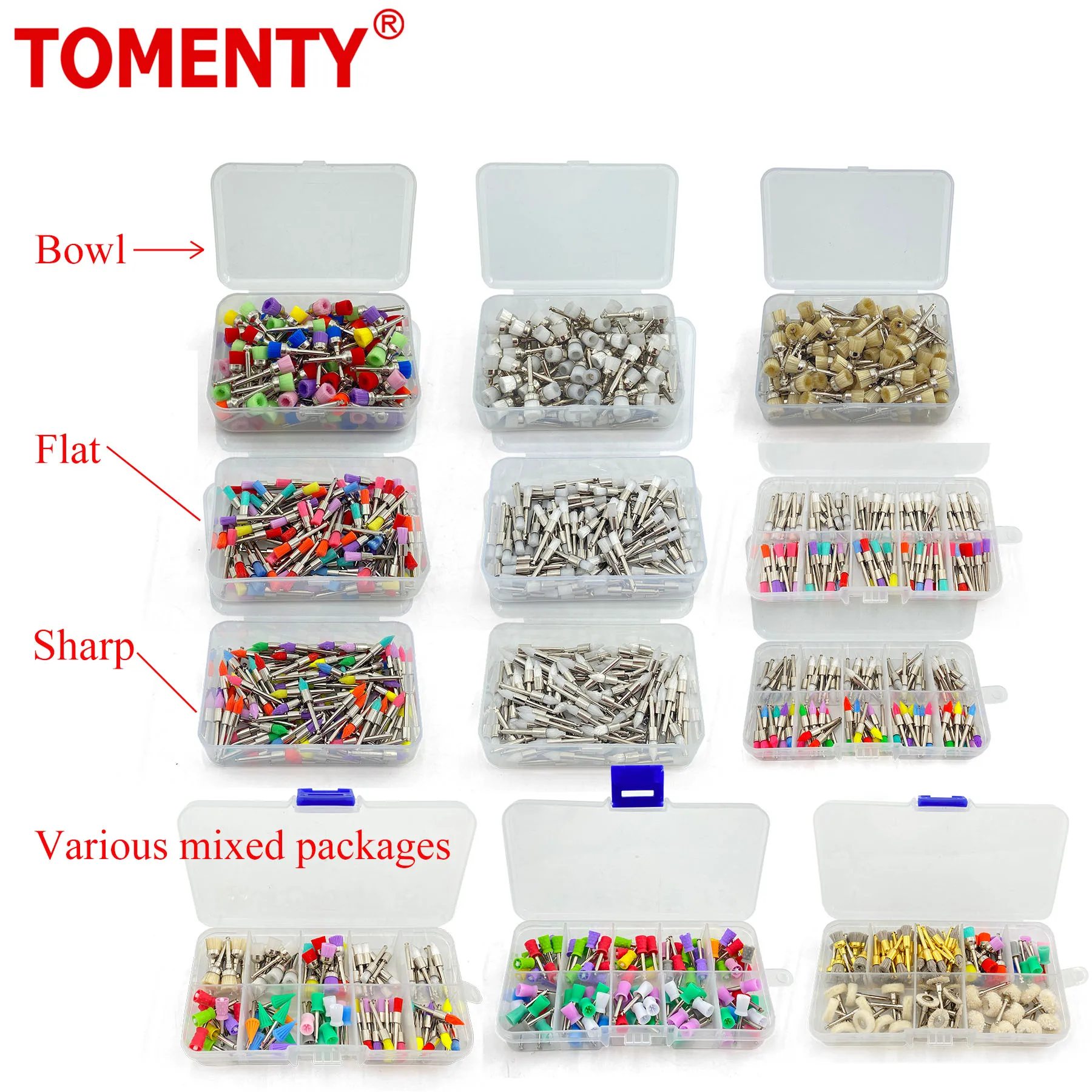 100pcs Dental Polisher Brushes with 2.35mm Shank Nylon Bristle Teeth Whitening Prophy Cup Dentist Polishing Tools