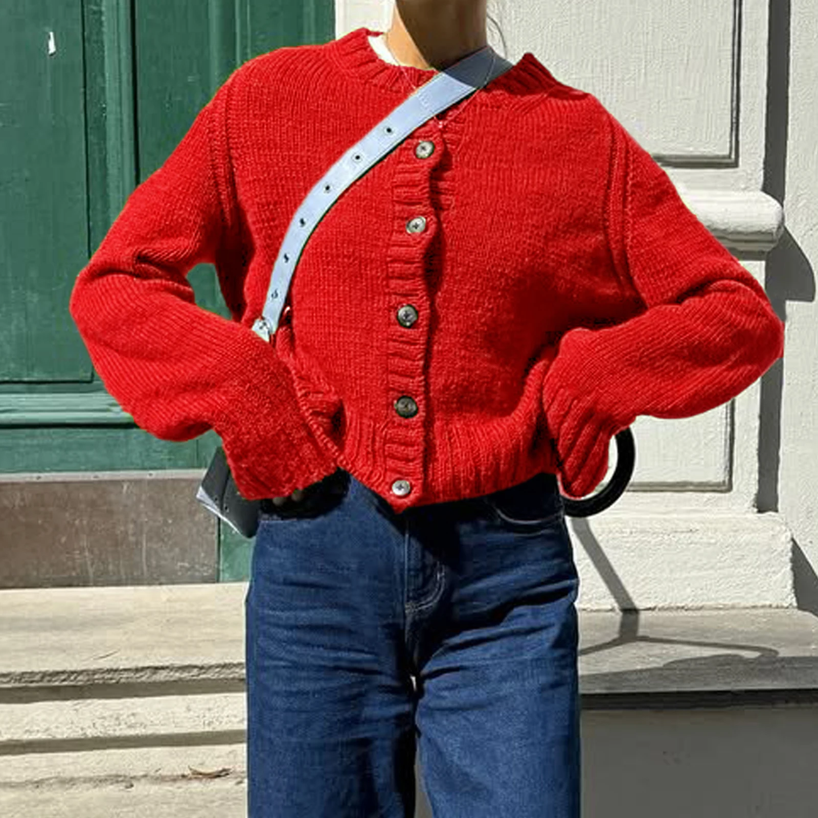 New Fashion Womens Autumn Sweater Cardigan Long Sleeve O Neck Button Up Solid Color Knitwear Hot Sale S-XL