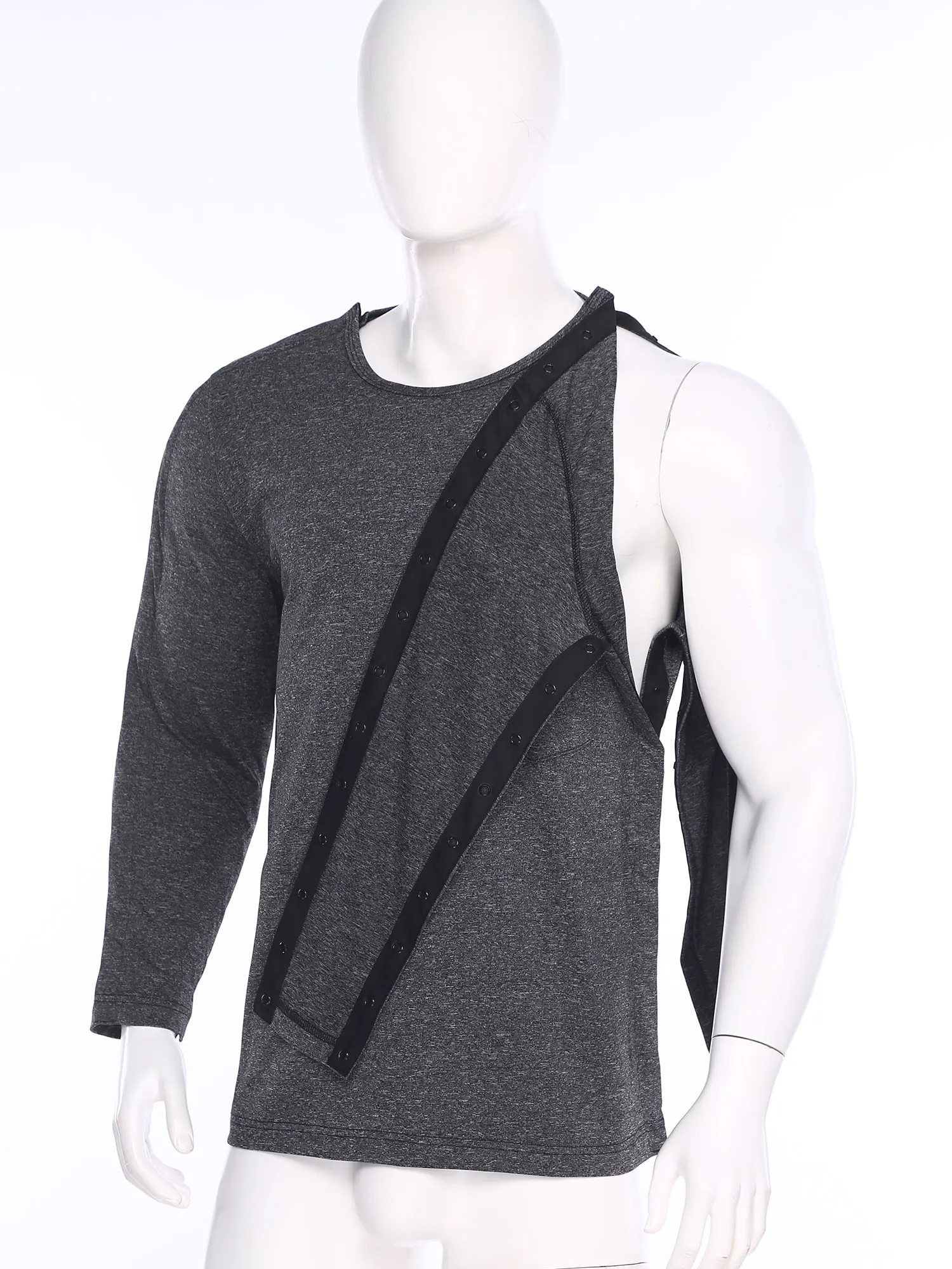 

Men Snapping on Post Shoulder Surgery Shirt Crew Neck Sides and Arms Full Opening Blouses Top Chemo Clothing Casual Wear