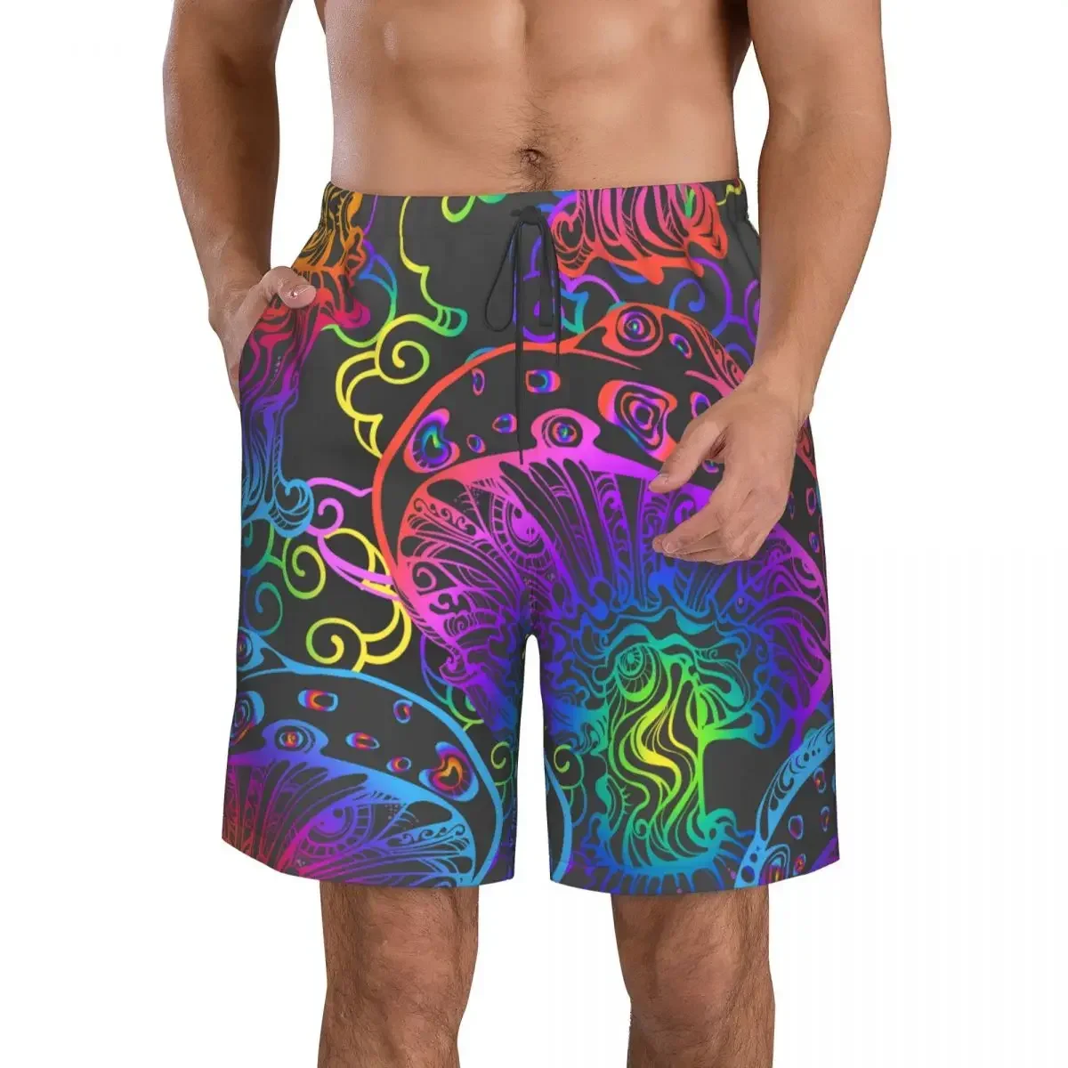 Quick Dry Swimwear Beach Board Short For Man Magic Glowing Mushrooms Swimming Trunk