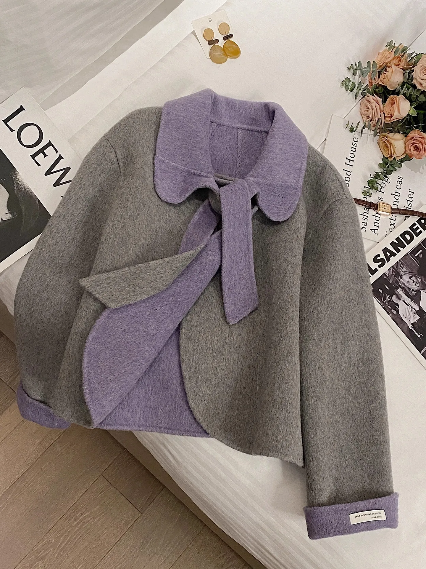 

Retro Sle ort Coat Korean Version Doll Collar Thiened Slimming Outerwear for Women Winter New Faion Color Blo Woole...