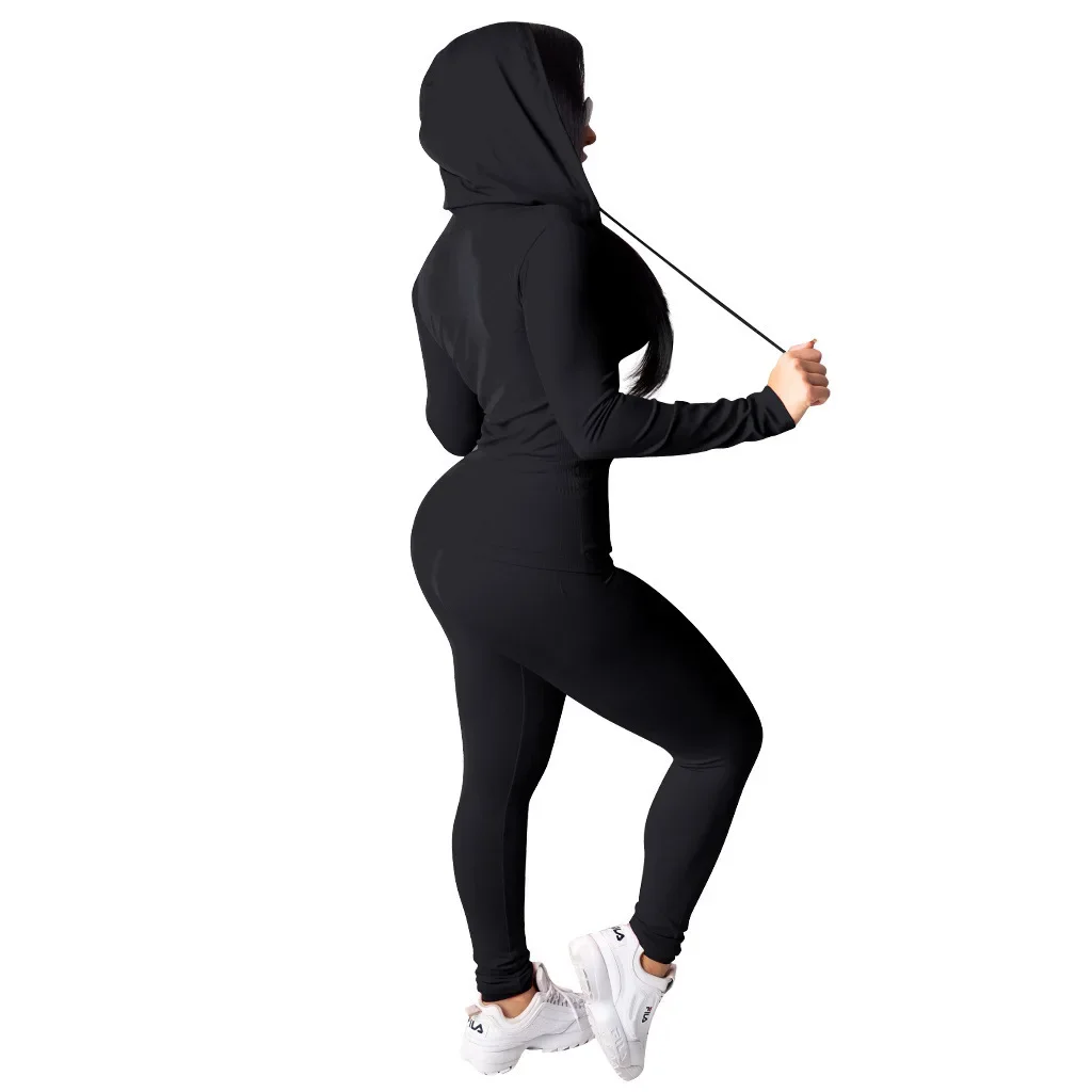 

Women's Autumn And Winter Cardigan New Style Running Sports Fitness Sexy Solid Color Hooded Casual Suit