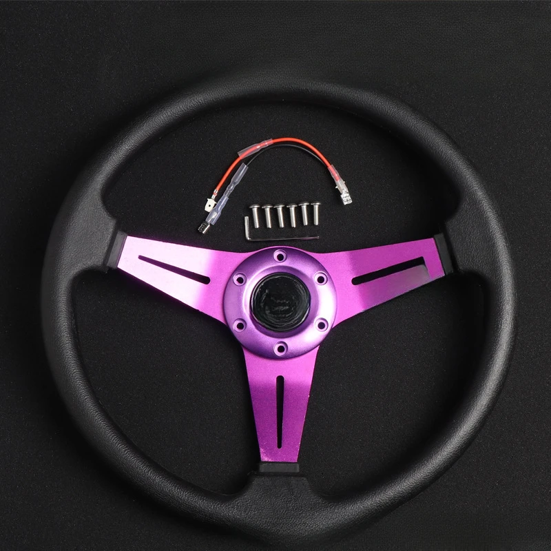 For Universal Car Momo Style Racing Steering Wheel PU Leather Modified Special Steering Wheel 14 Inch With Decorative Cover view 3