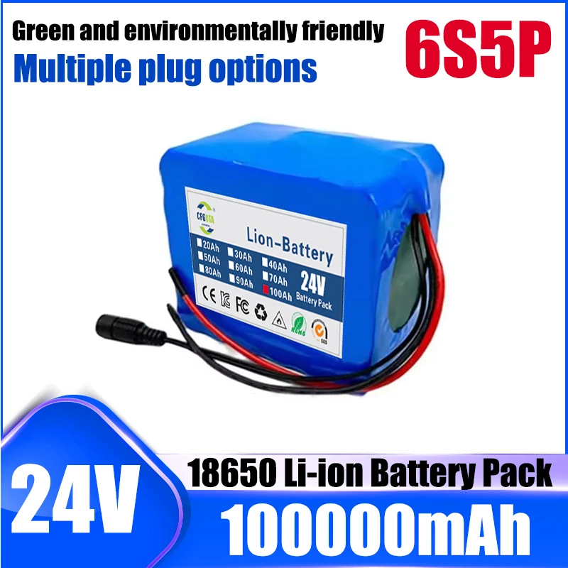 100% brand new 24V 100Ah 6S5P 18650 battery pack 25.2V lithium-ion battery pack and 2A charger with multiple socket options