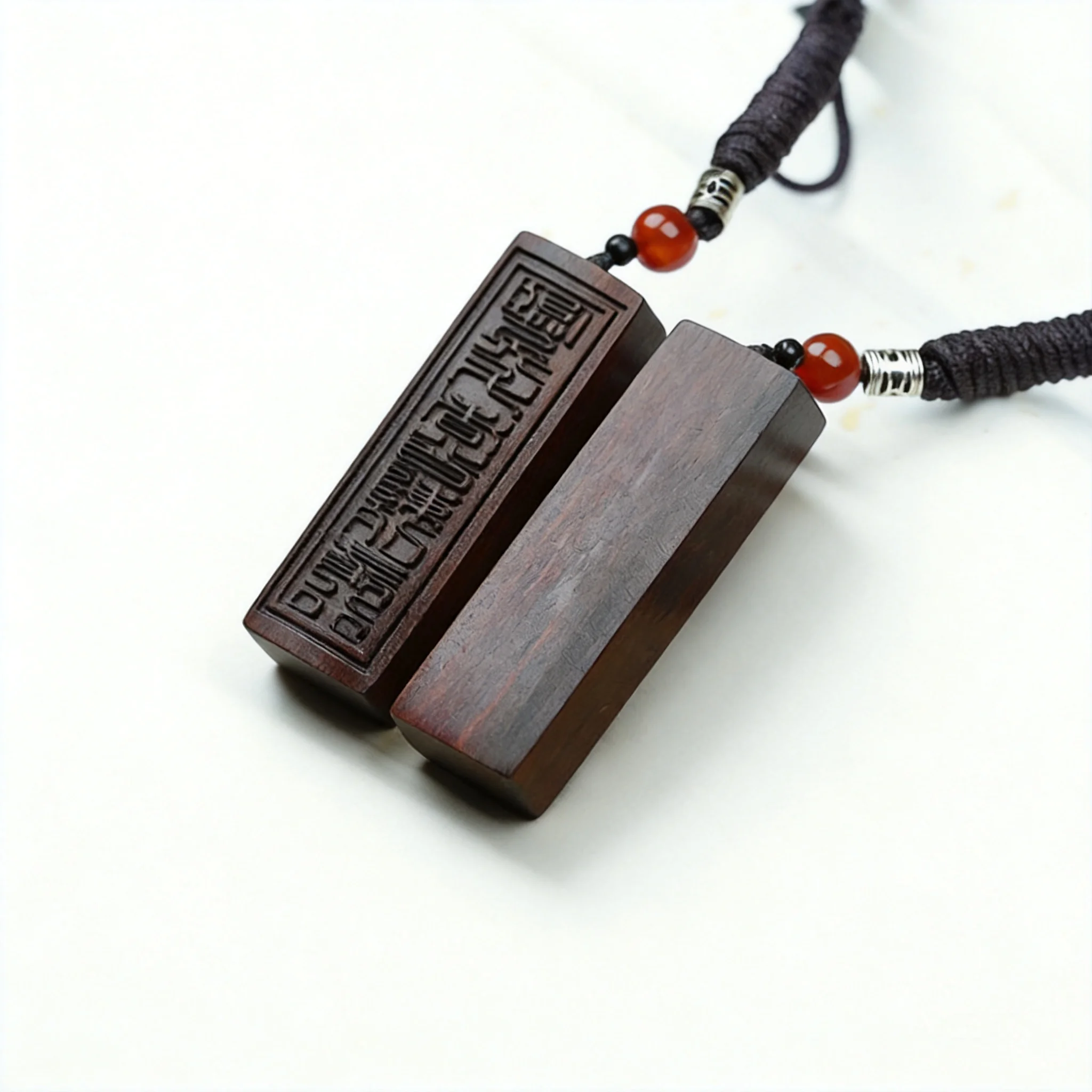 

Traditional Chinese Lucky Thunder Struck Jujube Wood Nine Word Mantra Hand Carved Long Pendant Amulet Blessing Fortune Good Luck