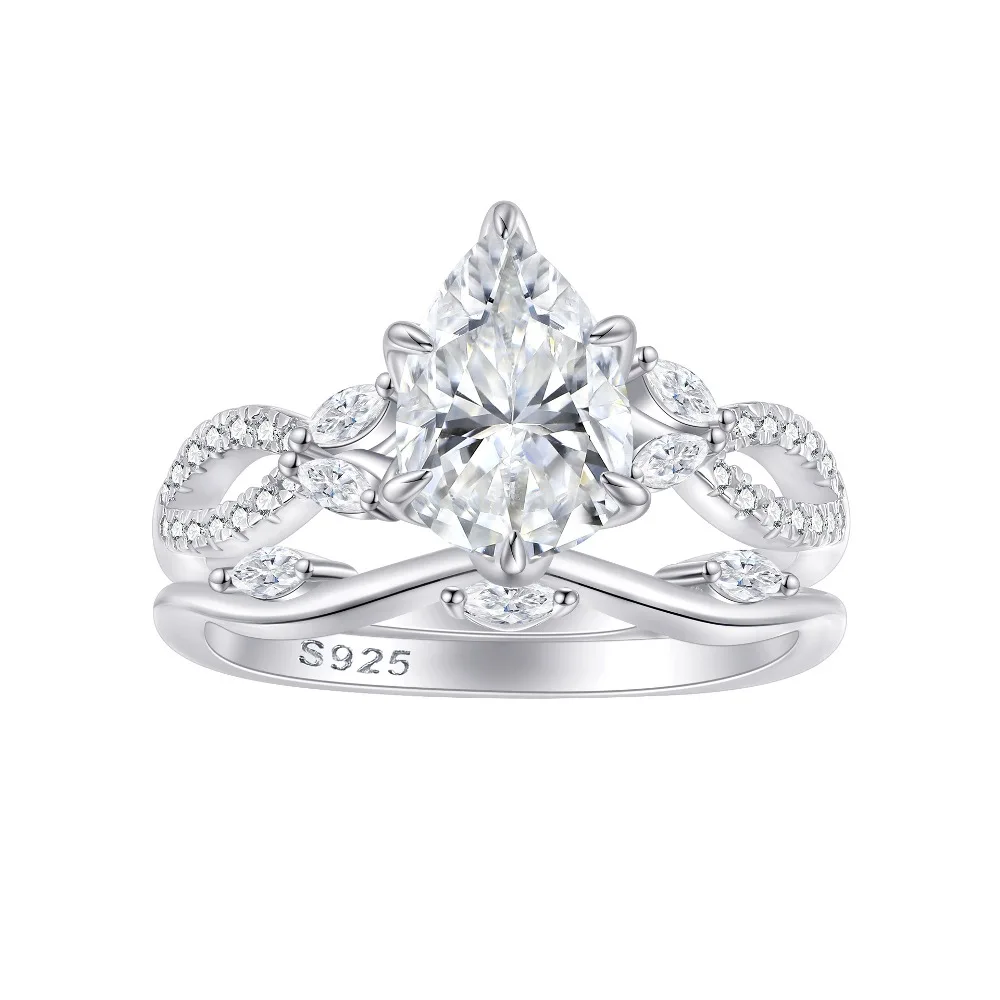 

Single High Carbon Diamond Two-Piece Set Rings for Women - 925 Sterling Silver Engagement Ring & Female Wedding Jewelry Gift