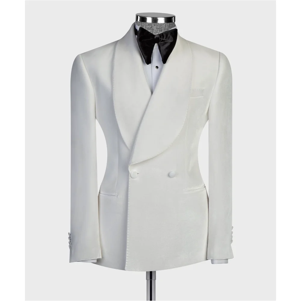 Costumes de luxe blancs pour hommes, Tuxedos à revers châle, formel pour marié de mariage, veste 2 p