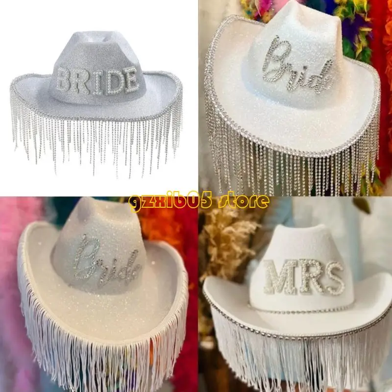 

C9GE Cowgirl Hat Fedora Hat for Girls Crystal Tassels for Night Club Bar Dancing