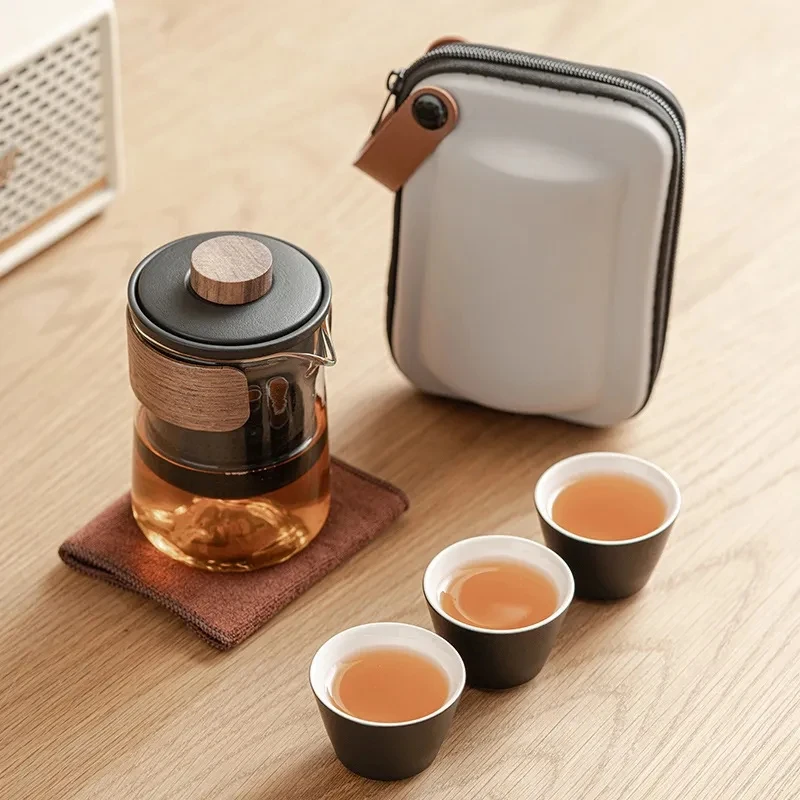 

Creative Cup Anti-Hot Ceramic One Pot Four Glass Portable Travel Kung Fu Tea Set Simple Chinese Style