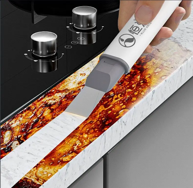 Brosse à joint 2-en-1 avec raclette et spatule en acier inoxydable pour cuisine, salle de bain, carrelage, fenêtre, élimination des taches tenaces, anti-rayures, à suspendre