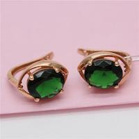 585 Purple Gold Plated 14K Rose Gold Inlaid Oval Emerald Earrings for Women New Charm Classic Engagement Jewelry for Girlfriend