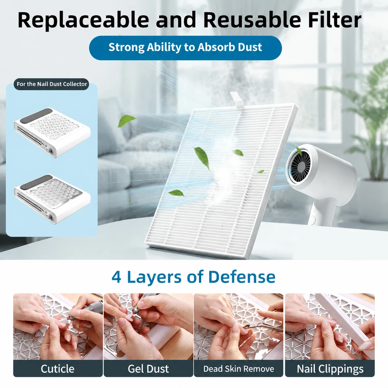 Nail Dust Collector Brushless Motor Low Noise Adjustable Suction Vacuum Cleaner for Home Salon Manicure Pedicure Tools