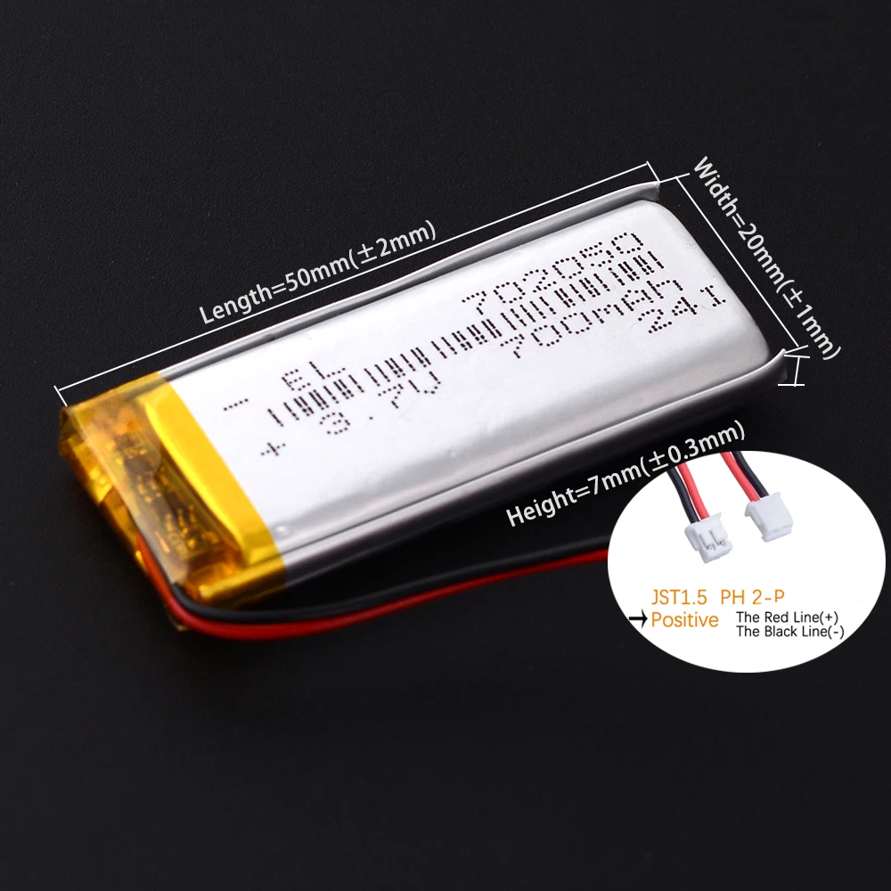 3.7V 700mAh JST 1.5 مللي متر 2pin 702050 302050 402050 502050 602050 802050 902050 102050 بطارية ليثيوم أيون بوليمر قابلة للشحن