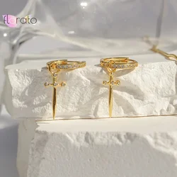 925 Sterling Silver Ear Needle Metal Light Front Pendant Hoop Earrings Women Minimalist Punk Gold Earrings Personality Jewelry