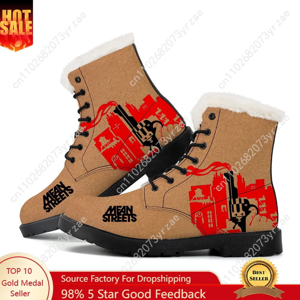

Mean Streets Plush Boots Men Women Teenager Casual Shoes Outdoor Warm Boot High Quality Personalized Pattern Custom Made Shoes