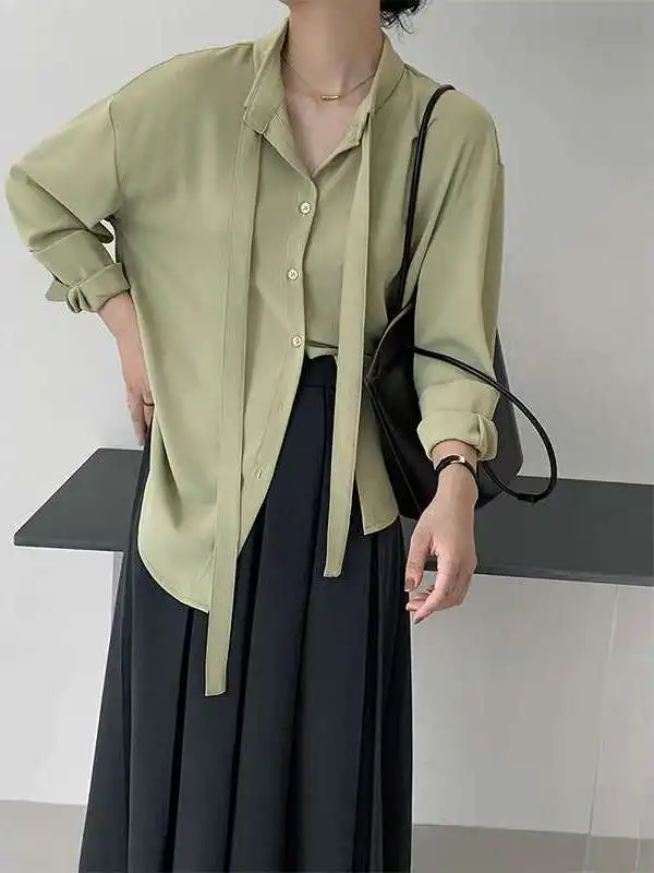 

Jiangzuo Women's Pure Color Steam Draping Long SVE Shirt Casual Style Polyester Fiber Thin Winter Fashion Ladies Shirt
