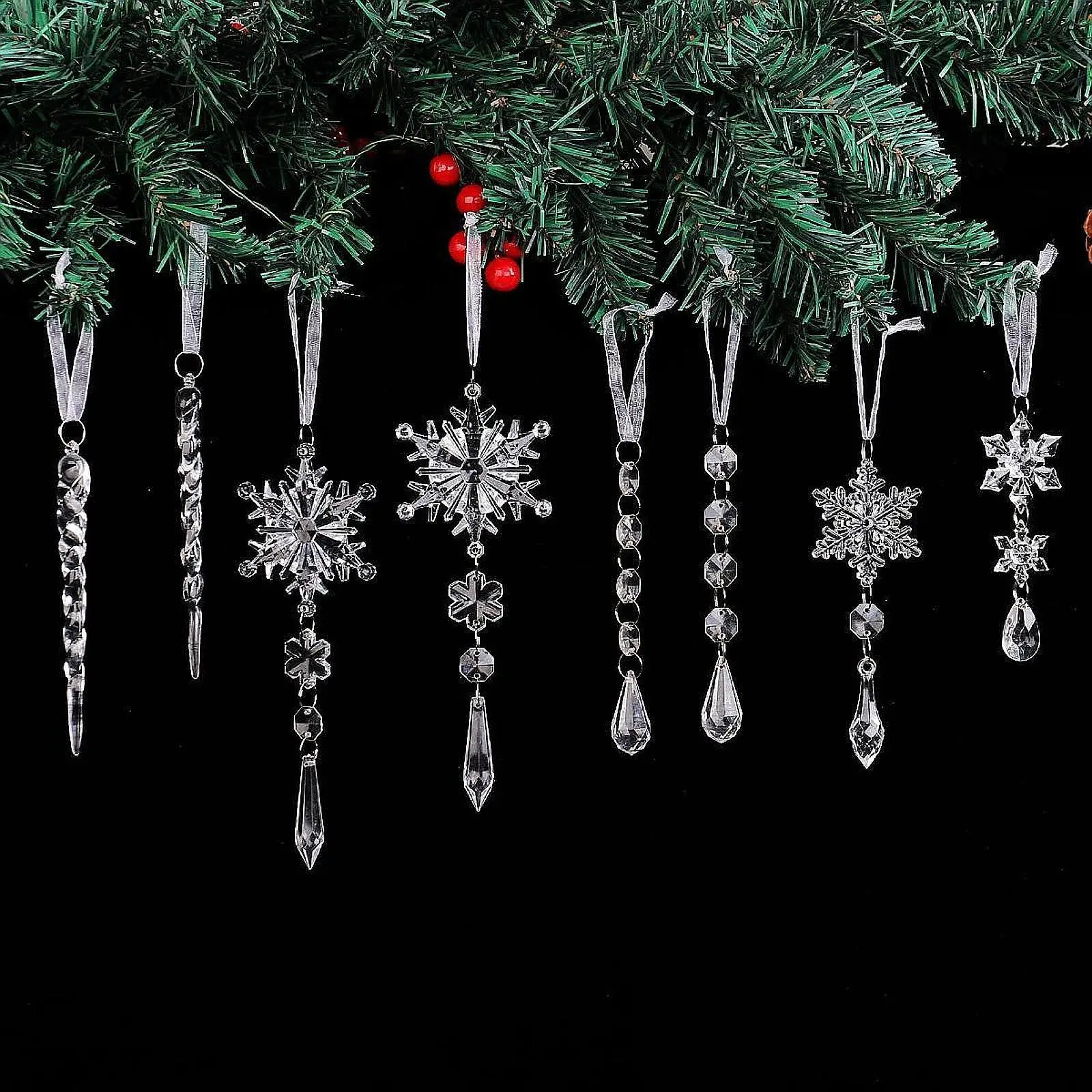 18 Pieces Hanging Acrylic Icicle Drop Home Xmas Holiday Winter Wonderland Decor Decoration Snowflakes Christmas Tree Decorations