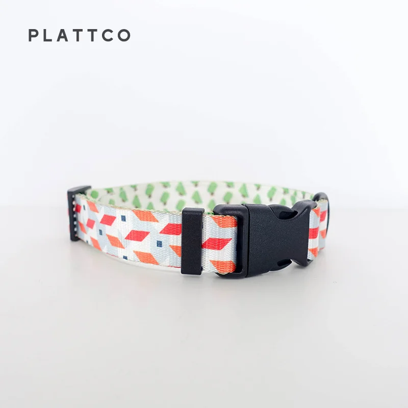 PLATTCO  removable dog collar leash set WHTTE VILLAGE adjustable nylon print pet collar for small medium large dog 5 size PDC330