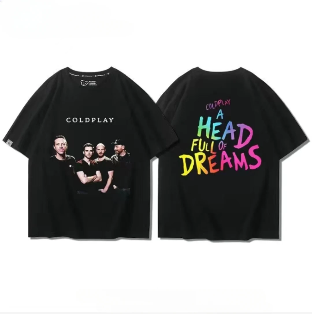 تي شيرت Cold Play Coldplay بأكمام قصيرة للرجال والنساء صيفي كلاسيكي Rock Punk High Street Vintag T-shirt Tide